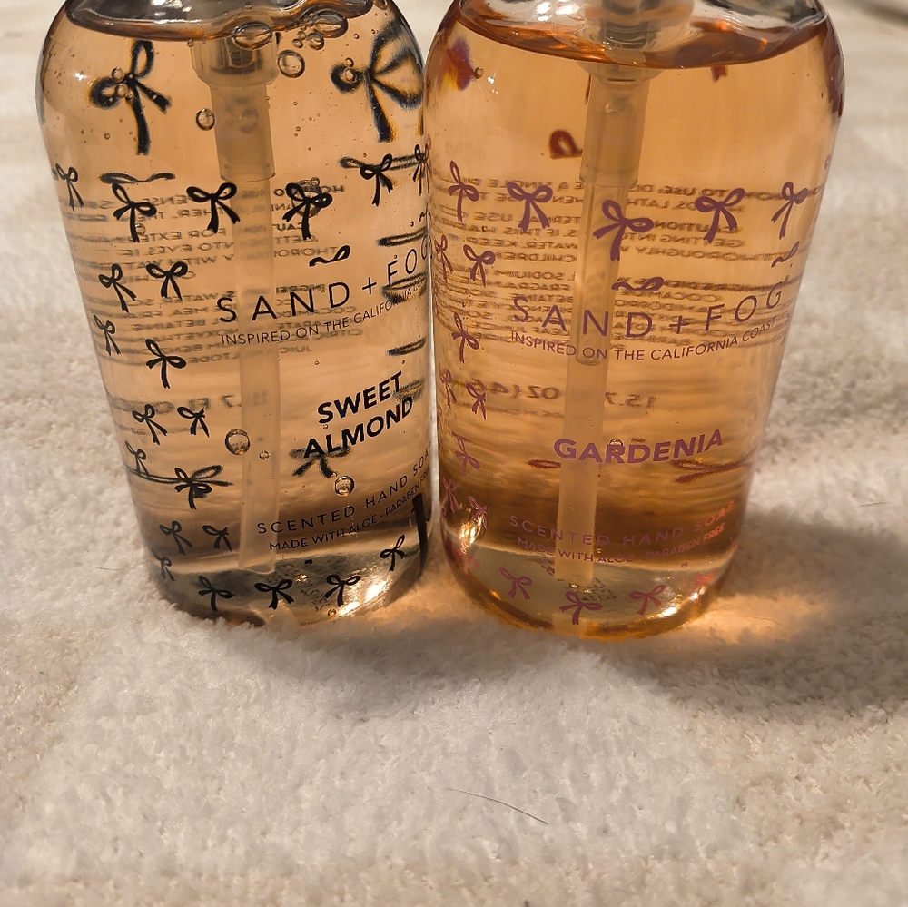 Sand + fog pink bow glass hand soaps